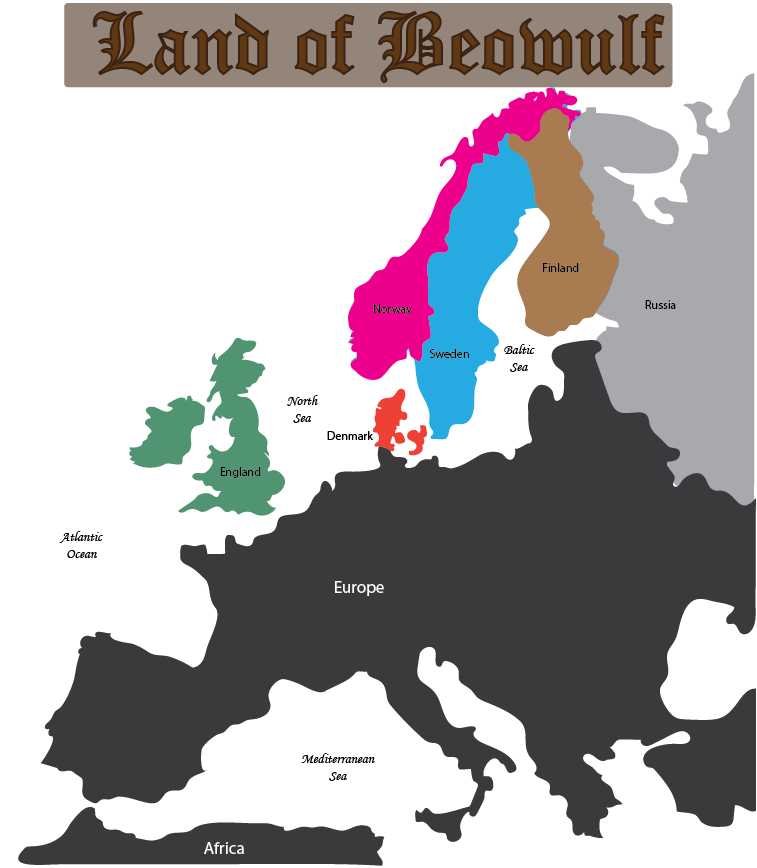 Lands of Beowulf include countries and seas