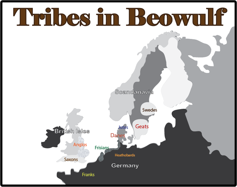 Map of the tribes and people in Beowulf