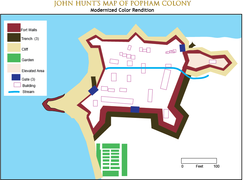 Modern, Color Rendition of John Hunt's Map of Popham Colony