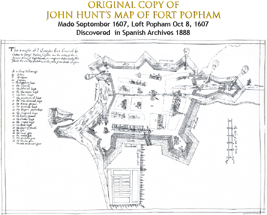 John Hunt's original map of Popham Colony, modern title